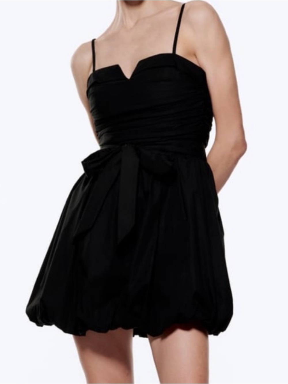Zara Black Spaghetti-Strap Bubble Hem Mini Dress